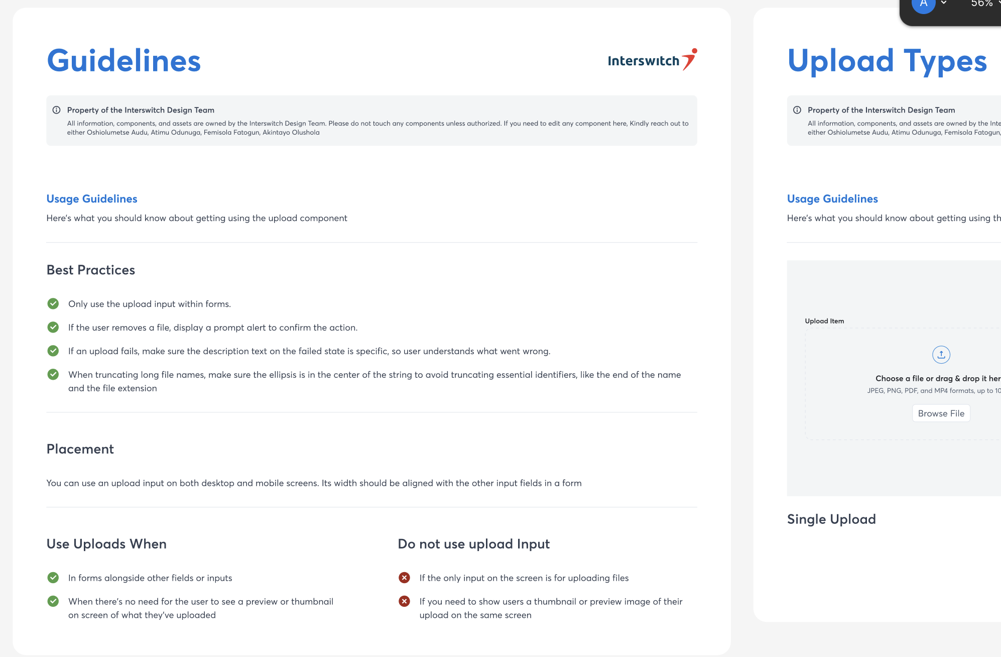 Component documentation page